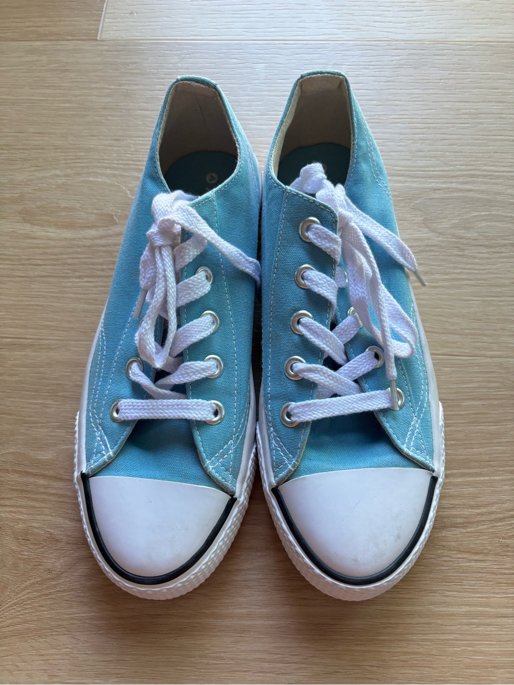 Classic Low-Top Canvas Sneakers in Light Teal with White Trim - Picture 2 of 4